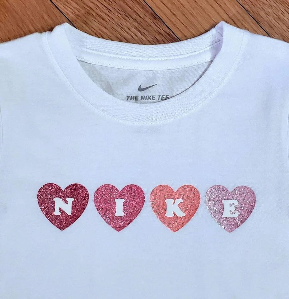 NEW Nike Little Girl Hearts Tee & Satin Short Set, White/Raspberry Pink (sz 4) - Image 2 of 4