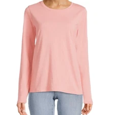 Time And Tru Women's Crewneck Tee Long Sleeves Pink Multi-Size NWT
