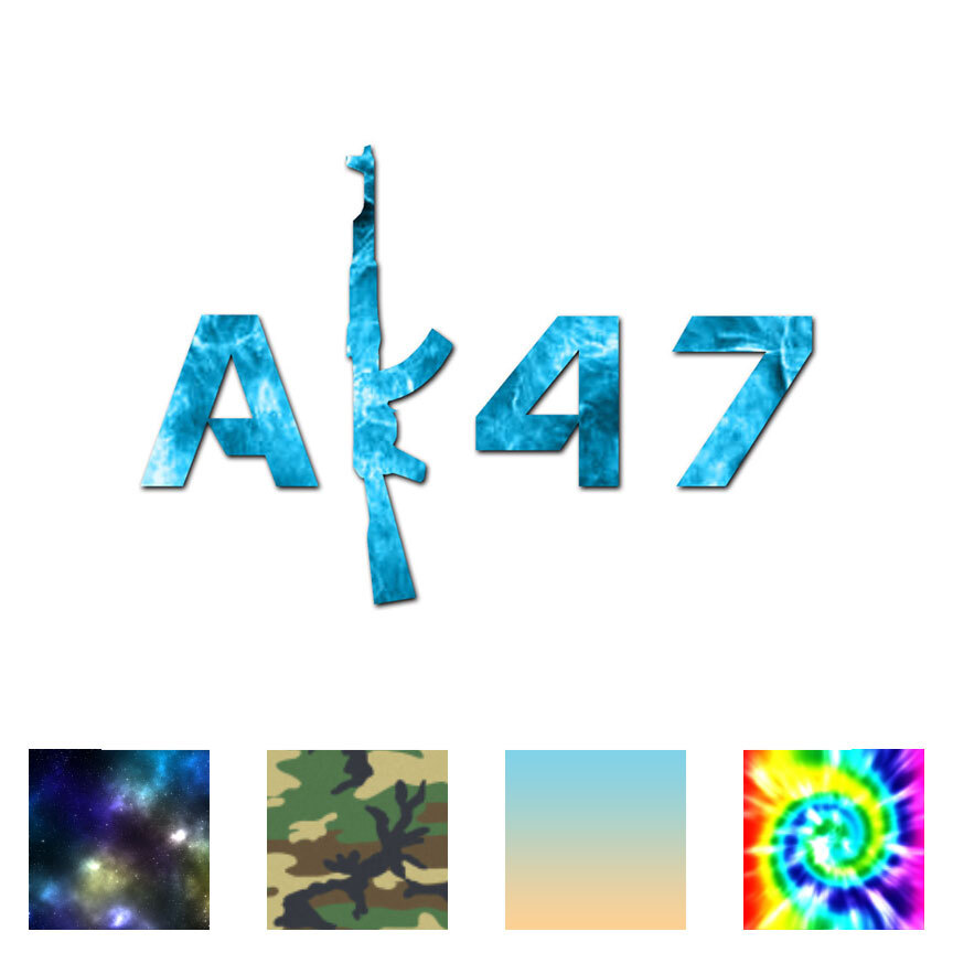 AK47 Gun Text - Vinyl Decal Sticker - Multiple Patterns & Sizes