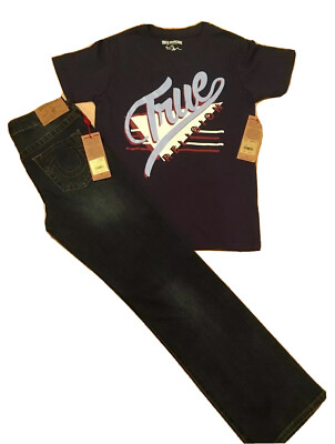 NWT TRUE RELIGION BOYS 12 GENO SLIM DK INDIGO Jeans + Navy T.R. T, ENDS OCT 7!