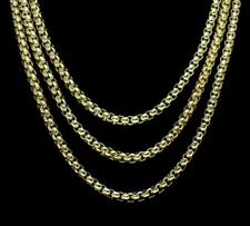 Men Women Round Box Link Chain 5mm Necklace 14k Gold Plated 16"-30" Jewelry