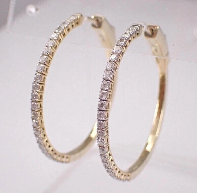 2,00 Ct Rundschliff Simulierte Diamant Damen Creolen 14k Gelbvergoldet - Bild 4 von 4