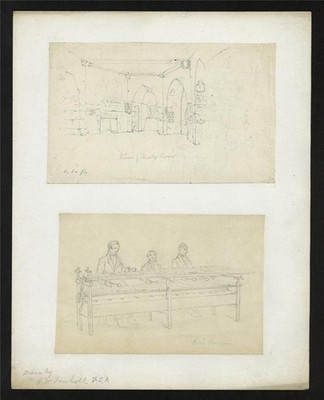 Friedrich Wilhelm Fairholt antike Zeichnungen - Felsenharmonikon & Innenstudie