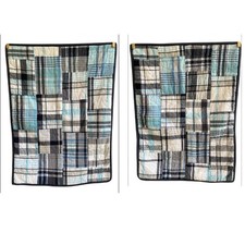 Pottery Barn Kids Blue Plaid Patchwork Quilted Standard Pillow Shams Coastal Set
