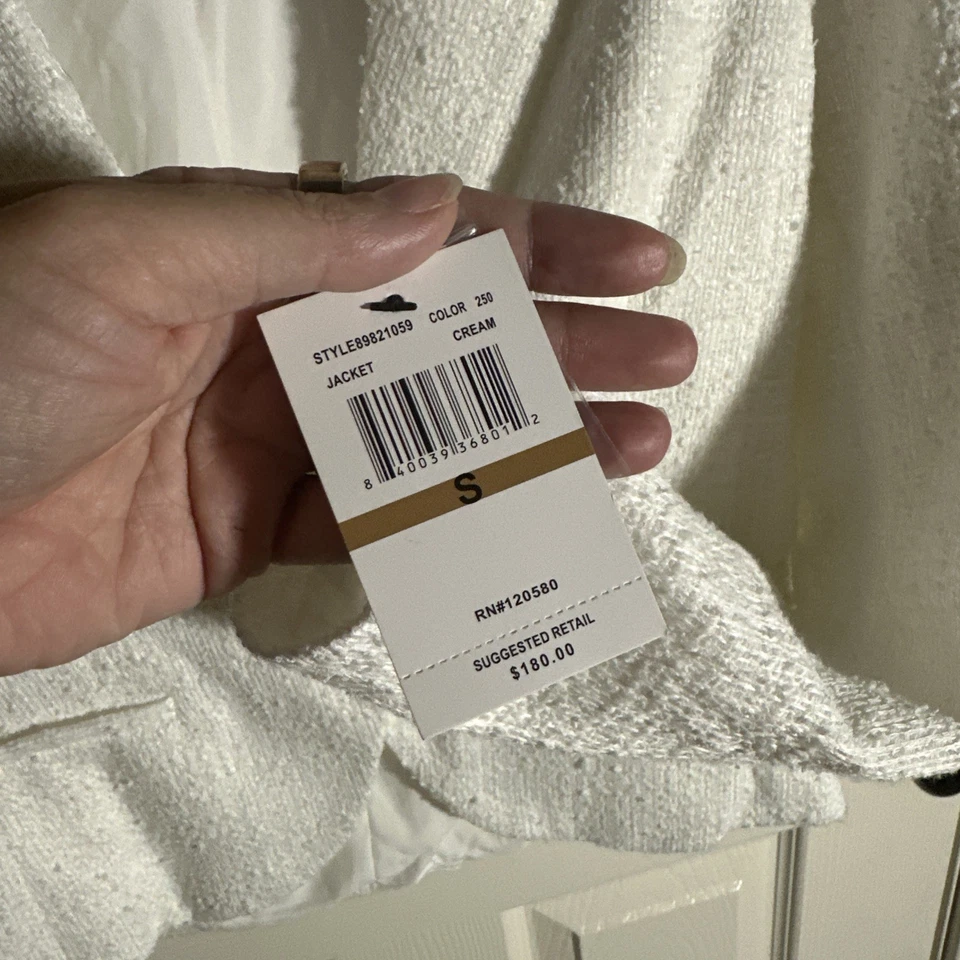 Blazer recortado de tweed para mujer Amanda + Chelsea, blanco, talla S nuevo con etiquetas Foto 3 de 4