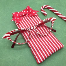 Christmas Candy Cane Reading Glasses, Holiday Readers, Red Eyeglasses Case