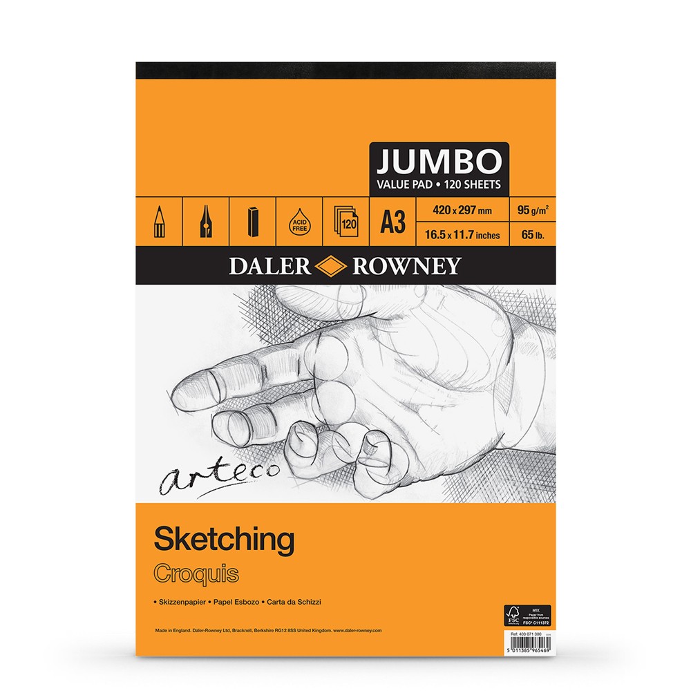 Daler-Rowney : Arteco : Sketching Pad : Jumbo : 120 Sheets : A3