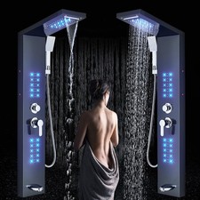 Black LED Rainfall Shower Panel Body Massage Shower Tower System Stainless steel