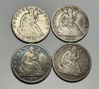 1854 O, 1875, 1877 AND 1877 S SEATED LIBERTY HALF DOLLAR LOT / 4 COINS