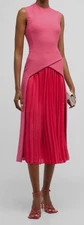 Oscar de la Renta Women's Pink Sleeveless Pleated MIDI Dress Size 10