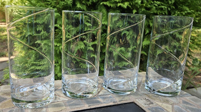 4 RARE VTG Kosta Boda Line Gold or Sasaki Golden Thread 6'' Flat Tumblers FRESHIP