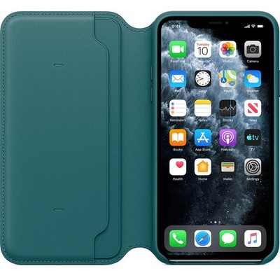 Original Apple iPhone 11 Pro Max Leder Folio Wallet Case - Pfau (Grün)