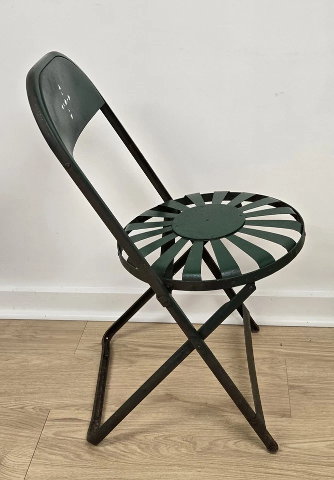 Vintage Art Deco Francois Carre Iron Sunburst Folding Metal Garden Patio Chair - Image 4 of 4