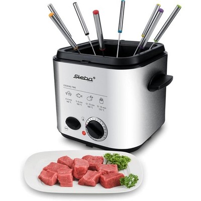 Steba DF 95 Mini Fritteuse mit Fondue-Set 1,2L Edelstahl Fonduegabeln silber