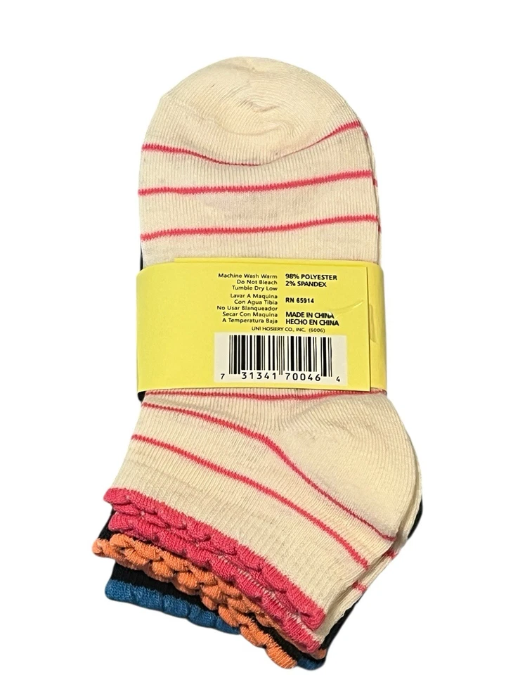Mamia Ankle Socks 3 Pair Womens Size 6-8 Striped Pattern Multicolor Ruffle NEW - Image 4 of 4