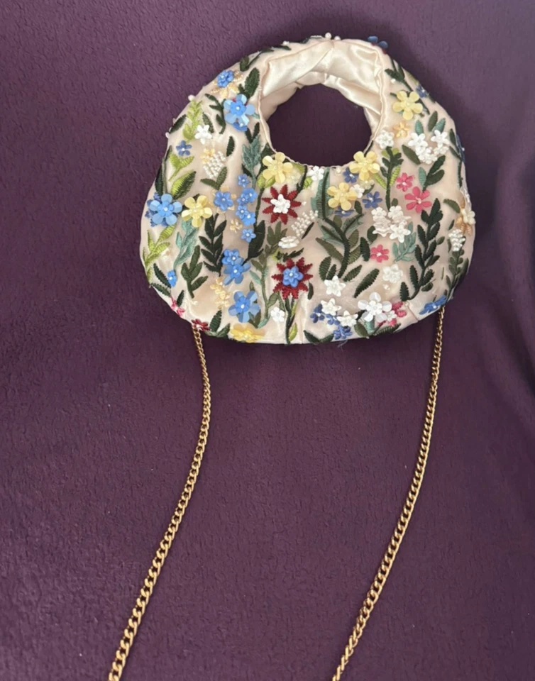 Next White Small Floral Clutch Bag Beaded Pearls Embroidered Wedding Party - Image 3 of 3