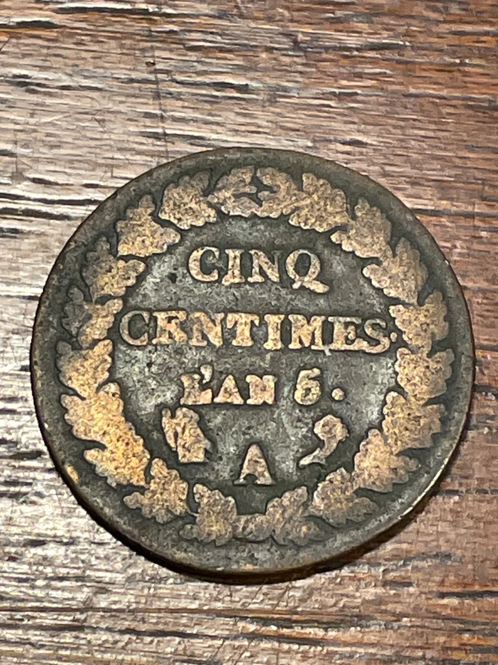 Monnaie France 5 Centimes Dupré An 6 A 6 sur 5 Coq sur Corne (10-45) - Photo 2/4