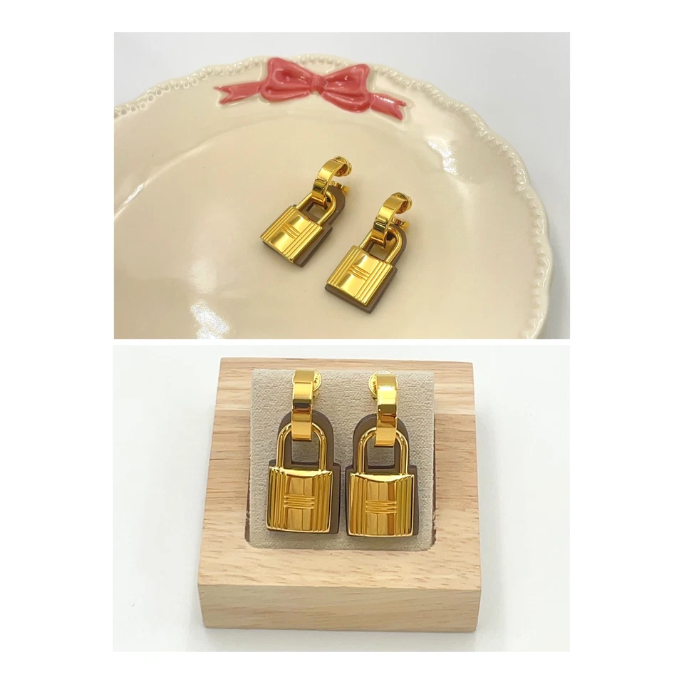 Auténticos Pendientes Hermes O'Kelly GD Cuero Etoupe Marca Z Con Caja, Bolso BA110554 Foto 4 de 4