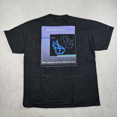 Vtg IBM Shirt Solutions Life Science Computer Tech Protein 3D Helix Geek Y2K 90s