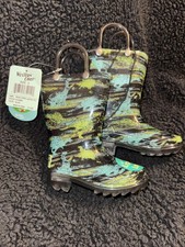 Western Chief Dinosaur Lighted Rain Boots Black Green Blue Size 5. NWT Box