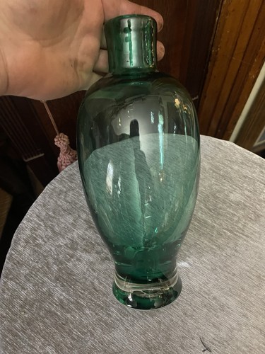 Villeroy and Boch Handmade Art Glass Decorative Vase Bottle Emerald Green &Clear - Picture 1 of 8