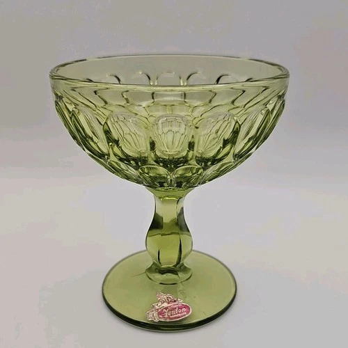 Vintage Fenton Colonial Green Thumbprint Tall Sherbert/Champange Cup/Bowl 4.25"