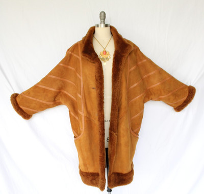 ZANA COUTURE vintage Shearling brown fur lamb leather Toscana Aspen coat poncho