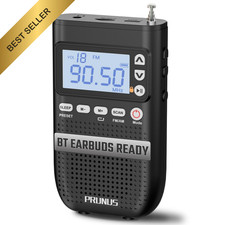 PRUNUS J-618 Portable Radio AM FM with Bluetooth Earphone Pocket, Gray