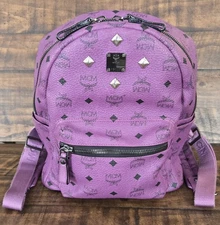 MCM Backpack Monogram Visetos Purple Studded Backpack Small Excellent
