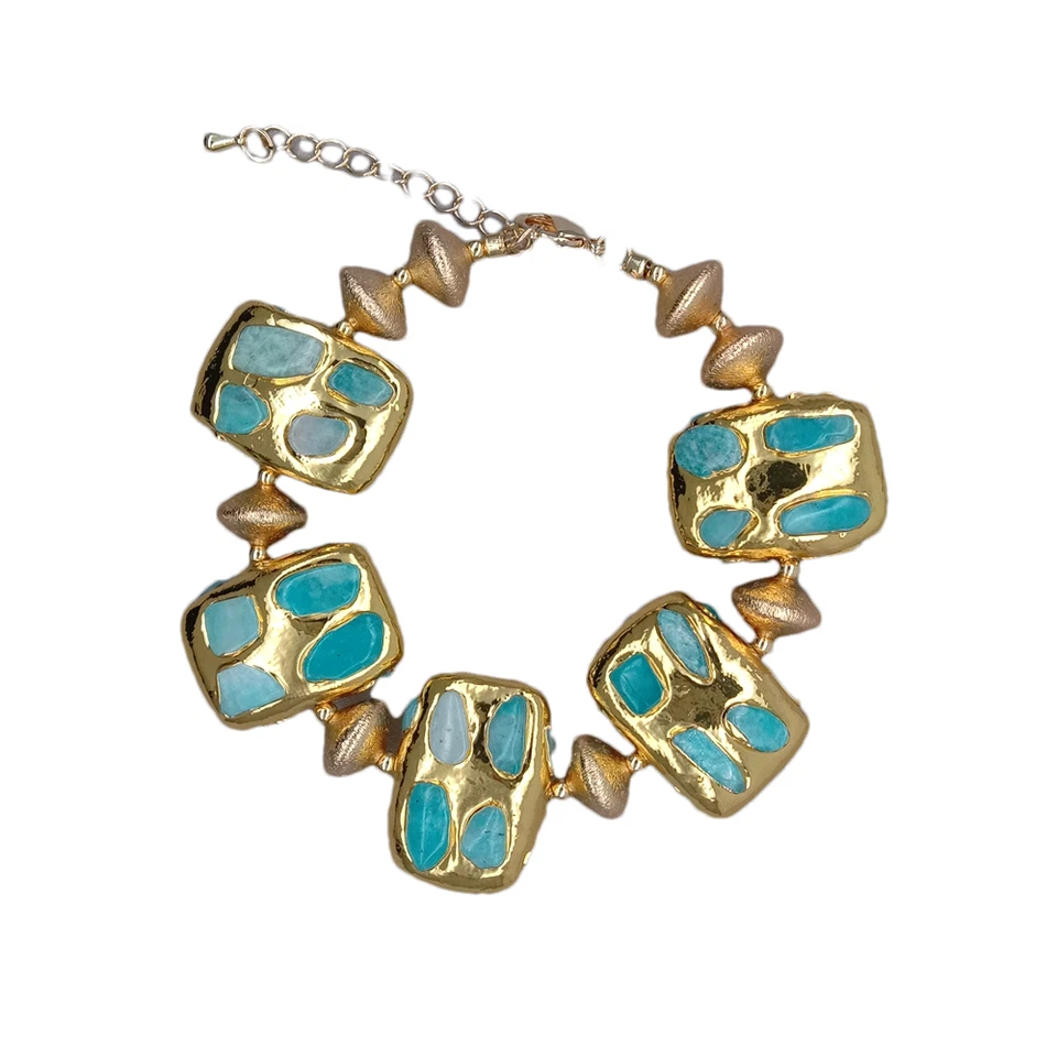 Pulseira de miçangas retangular verde natural amazonita presente joia - Imagem 3 de 4