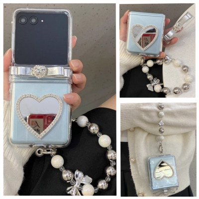Love Mirror Clear Hinge Case Bracelet Chain For Motorola Razr+2025 2024/60 Ultra