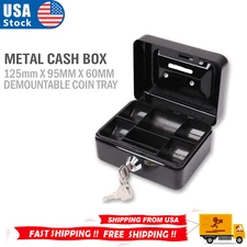 Locking Steel Cash Lock Box with Keys Security Money Tray Double Layer Small