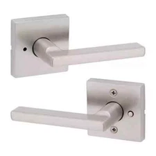 Kwikset Halifax Square Satin Nickel Privacy Bed/Bath Door Handle with Lock