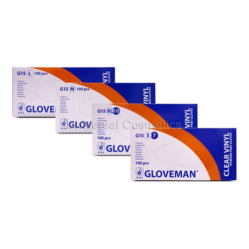 GLOVEMAN Disposable Clear Vinyl Powder & LATEX FREE Gloves SmallXL 100
