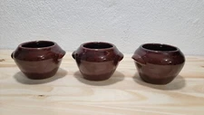 Brown Stoneware Small Double Handled Individual Pot Sugar Dish Bowl Set 3 USA 