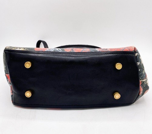 R. Riveter DOT Canvas Satchel Bag Purse Floral w Leather Crossbody Strap 12”x8” - Picture 3 of 5