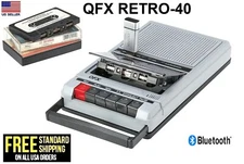QFX Retro-40 Shoebox Cassette Tape Recorder Bluetooth AUX/USB Built Mic-silver