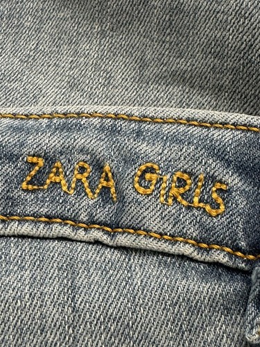 Girls Zara Blue Denim Jeans with Exposed Zipper & Fringe Size 11/12 - Picture 3 of 5