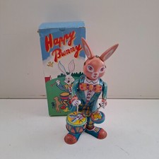 Tin Plate Happy Bunny / Rabbit Drumming Drum Clockwork