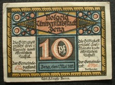 Notgeld-Schein 1921: UNIVERSITÄTS-STADT JENA, 10 Pfg.,
