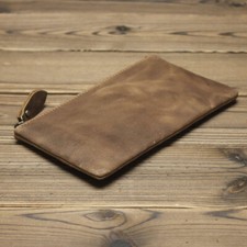 Leather Cash Long Wallet Envelope Zipper Pouch - Money Holder for Men  Women