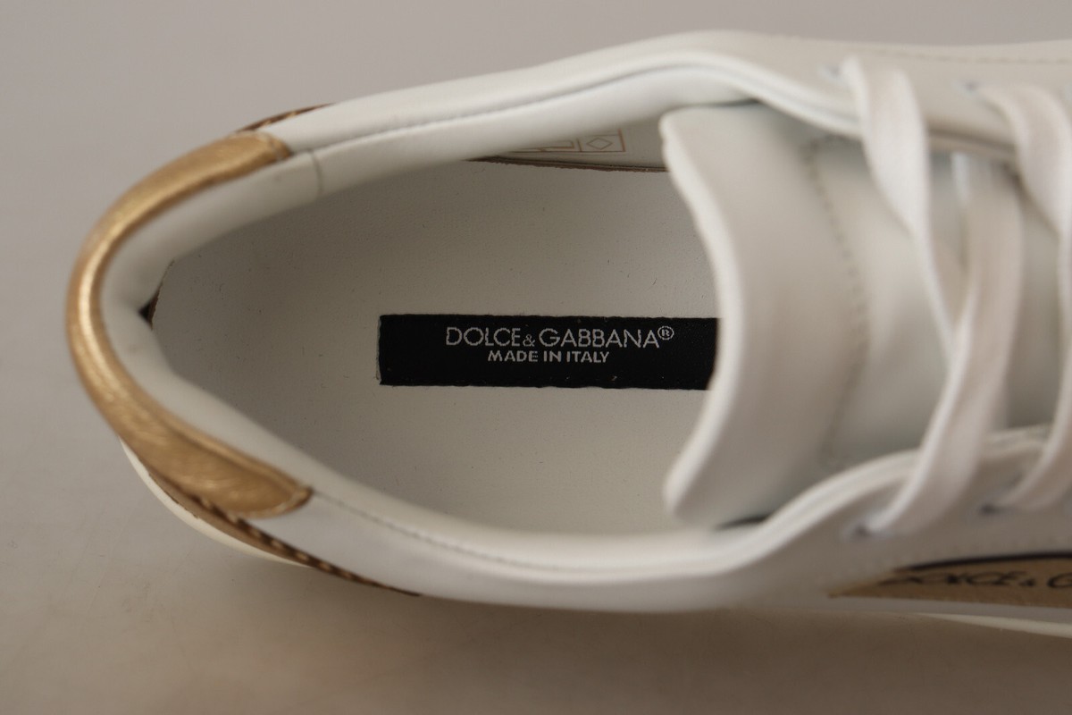 DOLCE & GABBANA Shoes White Gold Leather Low Top Sneakers