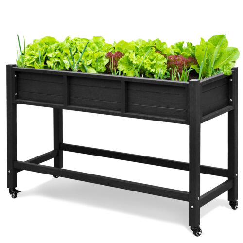 Poly Wood Elevated Raised Garden Bed with Wheels Planter Grow Box Outdoor Yard - Picture 25 of 32