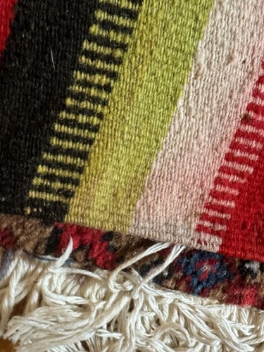 VTG Handwoven Mexican Zapotec 2 Panel  Wool Rug  74”x 50” Upcycle  READ - Picture 10 of 11