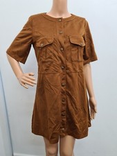 Zara Trafaluc Faux Suede Tan Short-Sleeved Mini Dress - Size eur M
