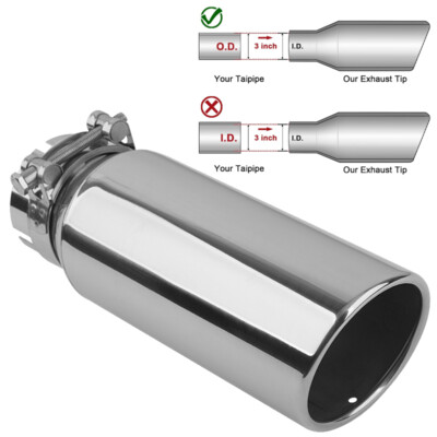 1pc/2pc Silver Bolt-On Exhaust Tip for 3'' Inlet 4'' Outlet 12'' Long Rolled-Edge