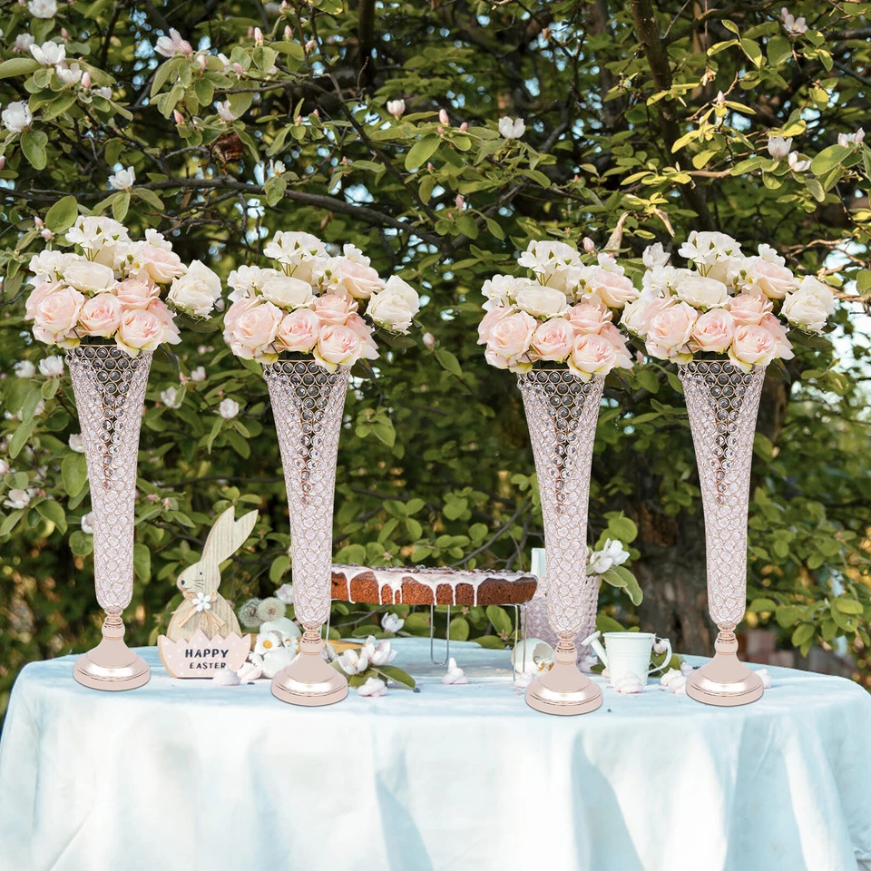 PACK 4 Florero Dorado 21" Cristales Trompeta Jarrón Boda Centros de Mesa Decoración Foto 3 de 4