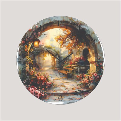 Flowers Floral Art Archway to the Garden  Art Wall Clock a Hanging Time Piece