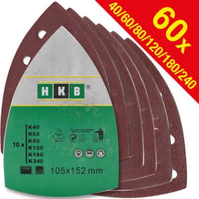 60 X Schleifblätter Klett-105x152mm, 10 x K40 bis 240, Korund,  Multi Schleifer