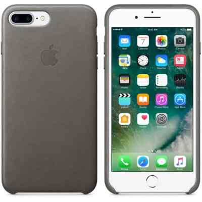 Offizielle Apple iPhone 7 Plus 8 Plus Lederhülle - Sturmgrau Cover MMYE2ZM/A